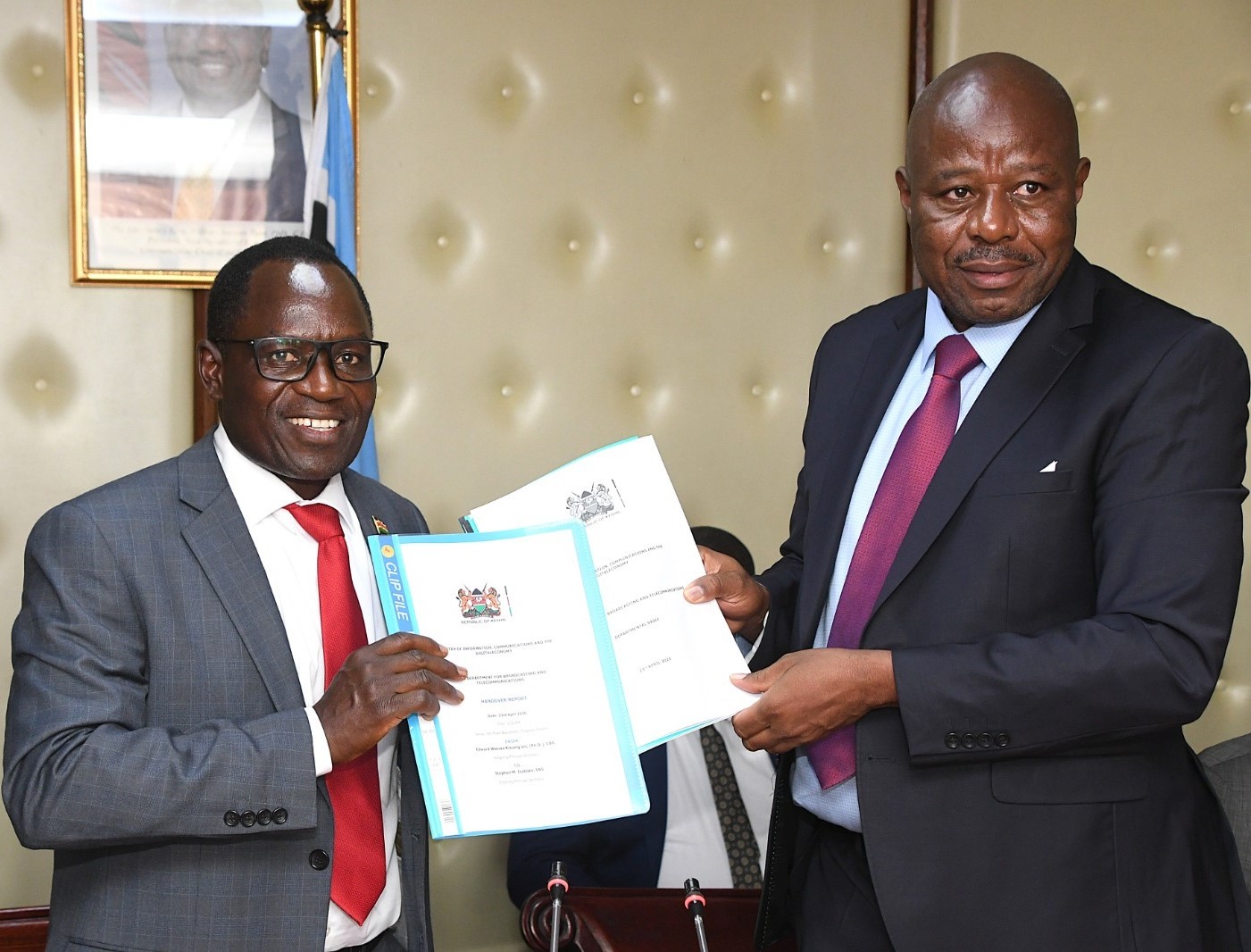 Mr. Stephen Isaboke takes over the office of Principal Secretary, State Department for Broadcasting and Telecommunications (SDBT), in a handing over ceremony held at the Ministry Headquarters