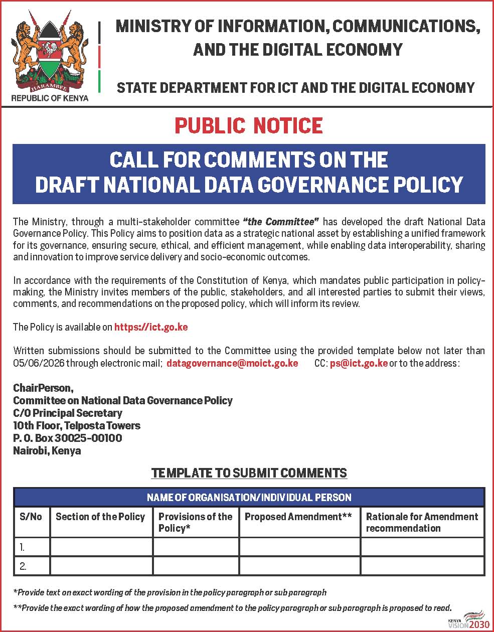 Call for Comments