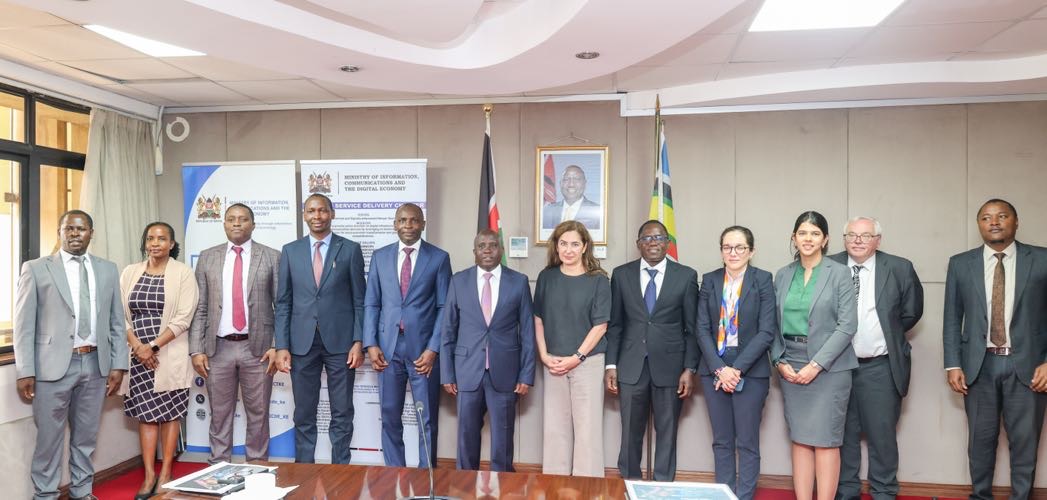 PS ICT Eng John Tanui and PS Broadcasting Stephen Isaboke host a delegation from the World Bank