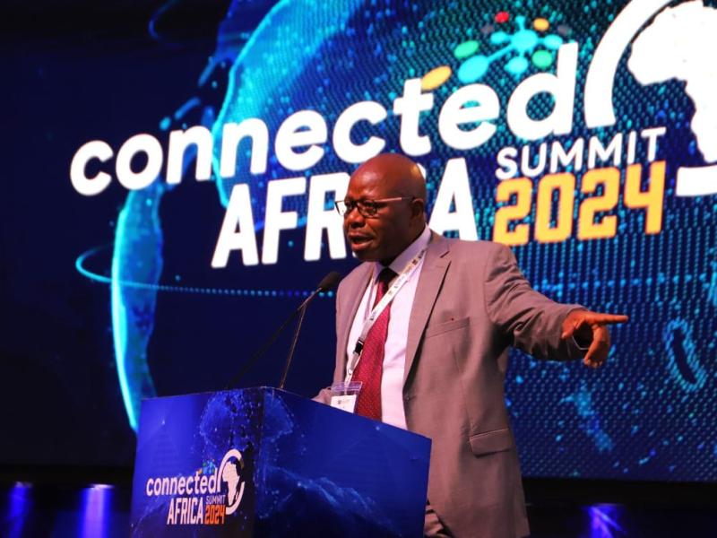 Broadcasting and Telecommunications PS Prof. Edward Kisiang'ani speaking during the Connected Africa Summit 2024.