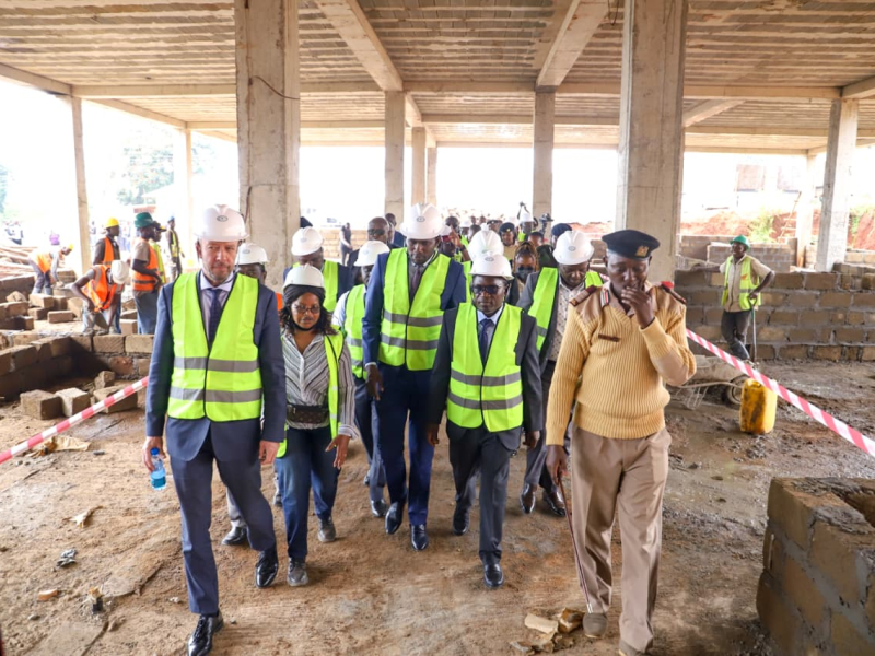 PS Stephen Isaboke and his colleague, PS Medical Service Dr Ouma Oluga toured the Kisii Cancer Centre to check on its progress. 