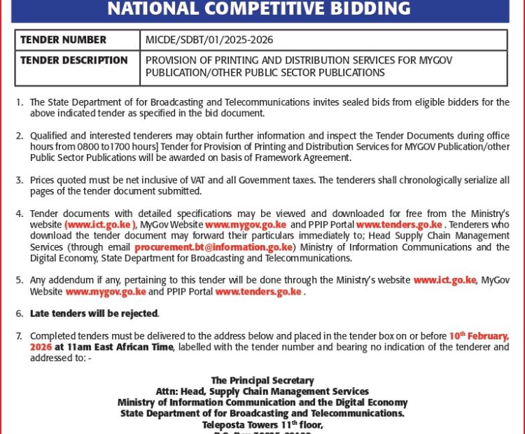 Provision of Printing and Distribution Services for Mygov Publication/Other Public Sector Publications