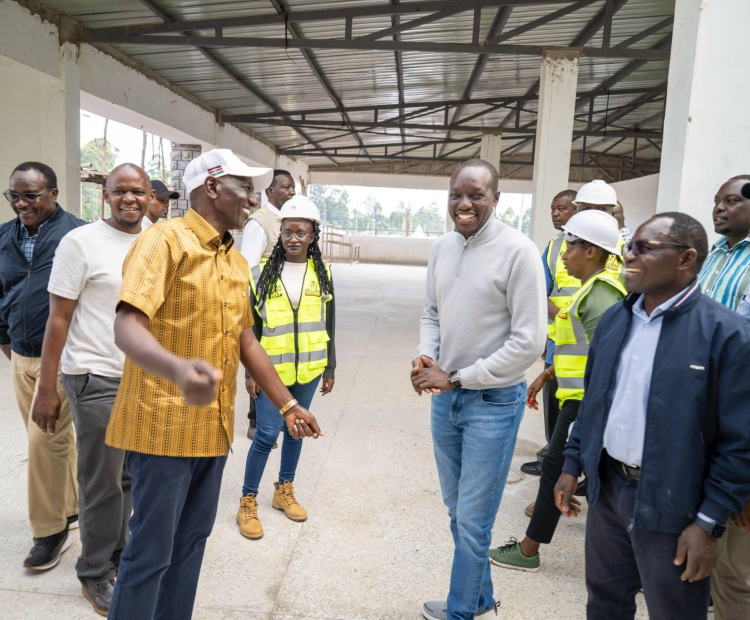 H.E President Dr William Ruto has a light moment with PS Stephen Isaboke and other senior Government officials during the Presidential Development Tour of Gusii