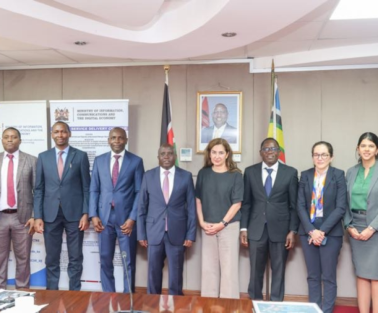 PS ICT Eng John Tanui and PS Broadcasting Stephen Isaboke host a delegation from the World Bank
